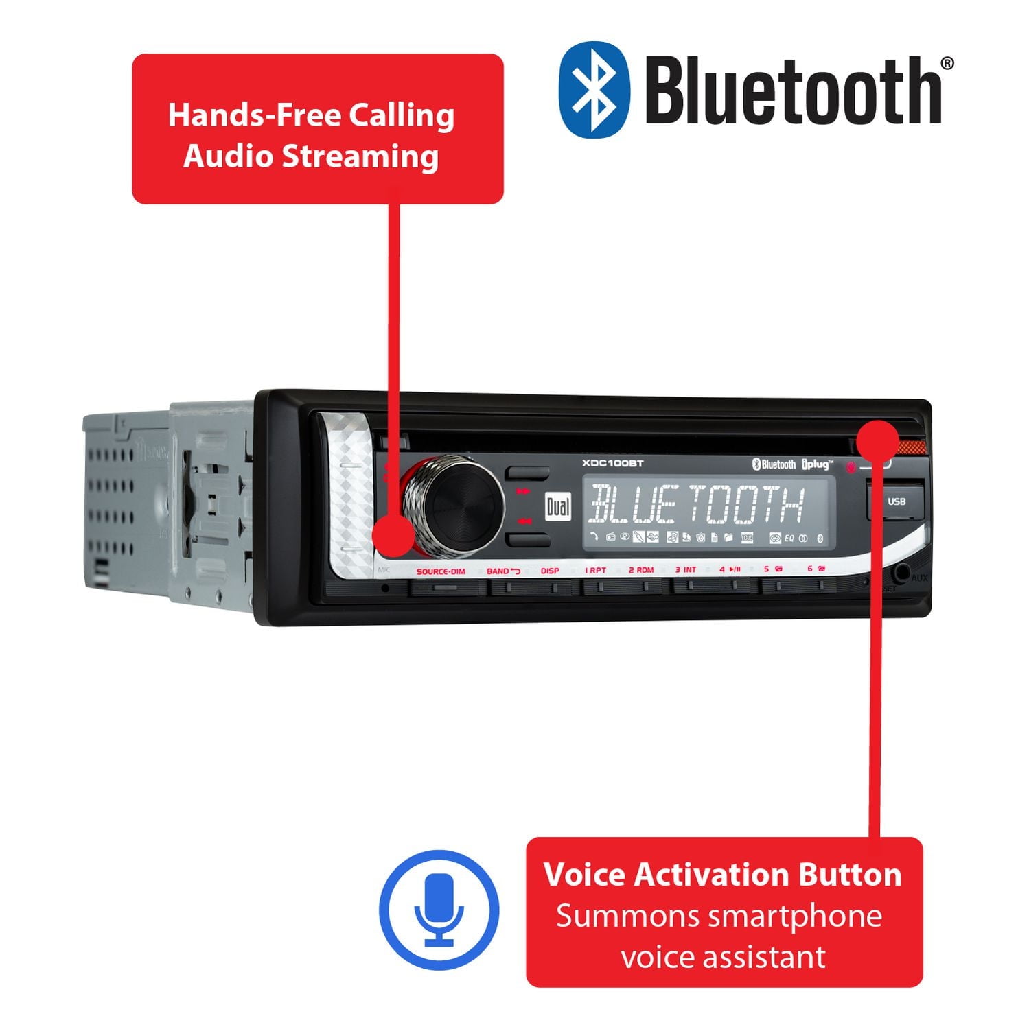 Dual Electronics XDC100BT Autoradio simple DIN avec lecteur CD, Bluetooth, USB