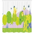 thumbnail image 3 of Flowers Insects Shower Curtain, Graphics of Spring Forest Trees, Fabric Bathroom Set with Hooks, 69W X 75L Inches Long, Apple Green Pastel Yellow Pale Mauve Dark Ceil Blue, by Ambesonne, 3 of 3