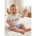 thumbnail image 6 of BemeyourBBs 2Pcs Toddler Baby Boy Summer Clothes Infant Baby Boys Summer Outfits Short Sleeve Sailboat Animal Embroidery T Shirt Tops and Elastic Waist Striped Pockets Shorts Set, 6 of 9