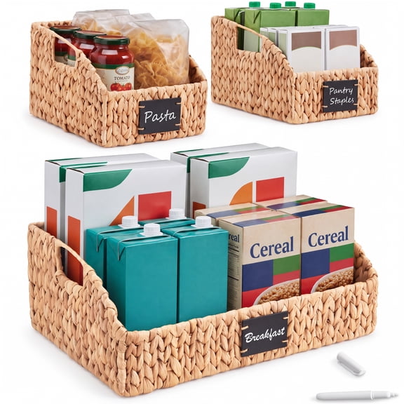 Best Choice Products Water Hyacinth Pantry Storage Baskets, Wicker Baskets w/ Built-in Handles - Natural