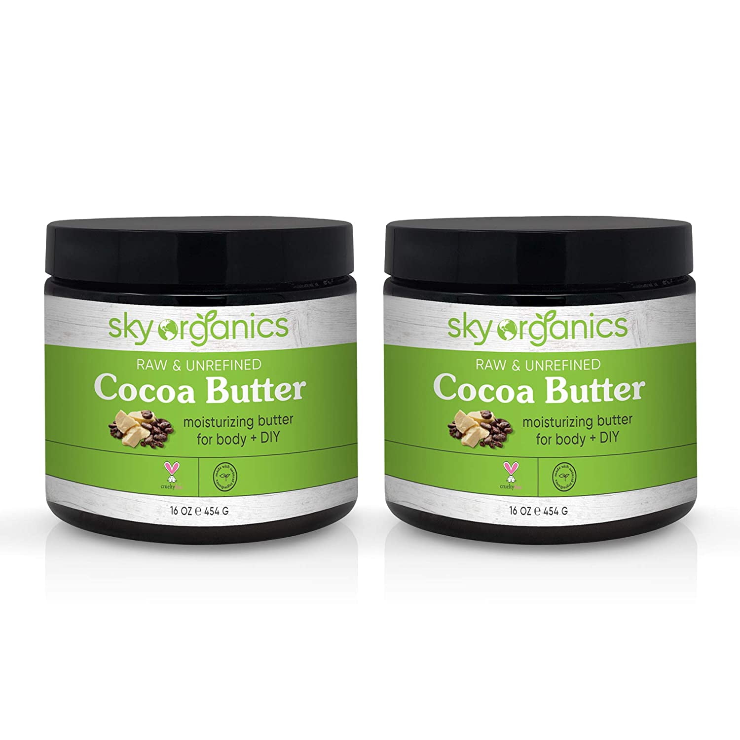 Cocoa Butter by Sky Organics (16 oz x 2 Pack) Pure Unrefined Raw Cocoa