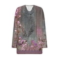 thumbnail image 4 of Ounisa Womens Coats Long Sleeve Tops V Neck Loose Fit Shirts Flower Print T Shirts Dressy Casual 2025 Tunics Pullover, 4 of 5