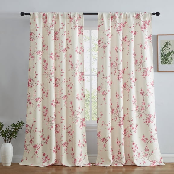 THD Yasmine Floral Room Darkening Rod Pocket Light Filtering Curtain Panels - Set of 2