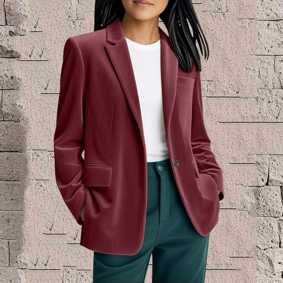 UQJfacai Blazers for Women Corduroy Business Casual Long Sleeve Notch Lapel Open Front Suit Jacket Office Work Blazer with Pockets
