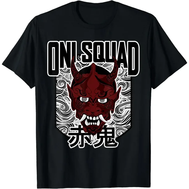 Camiseta estética Harajuku con máscara de diablo Oni de arte demoníaco japonés para mujer