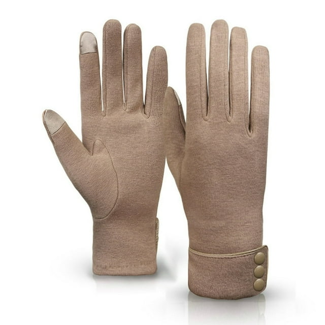 Women Winter Touch Screen Full Finger Plush Liner Buttons Outdoor Cycling Gloves