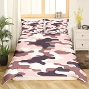 YST Brown Camouflage Comforter Cover Black Camo Bed Set, Modern Abstract Duvet Cover Full Size Military Camo Bedding Set, Geometric Stripes Bedspread Cover Army Camouflage Room Decor