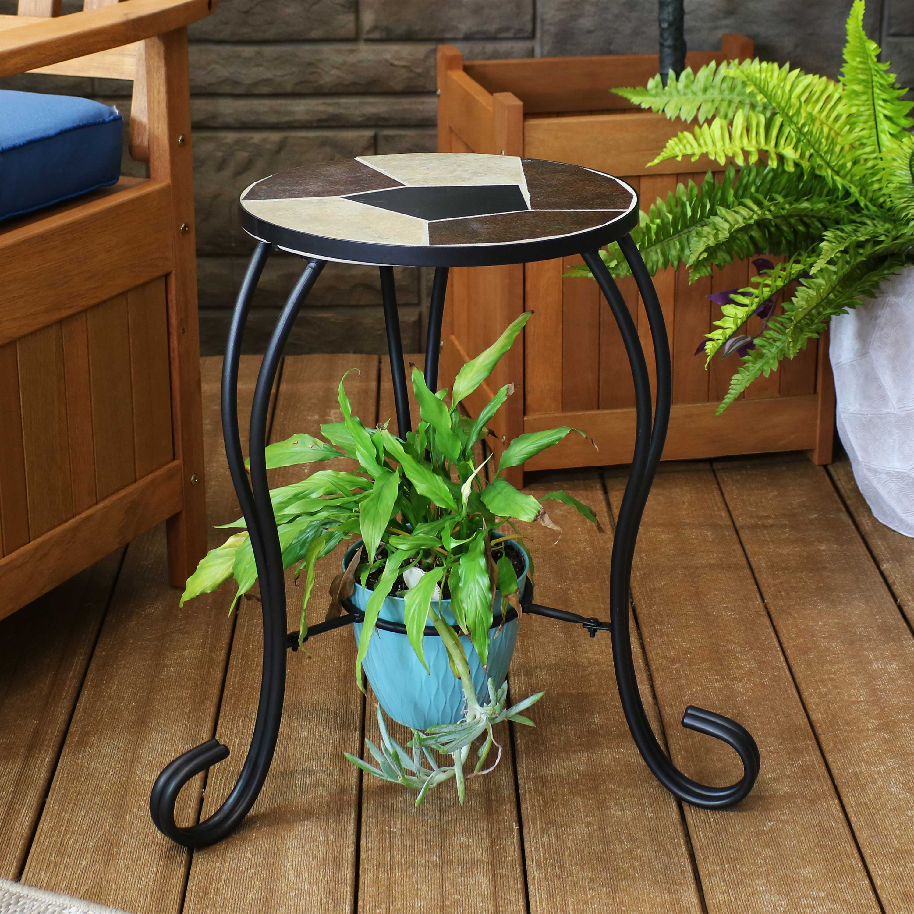 Sunnydaze 12inch Mosaic Ceramic Tile Side Table/ Plant