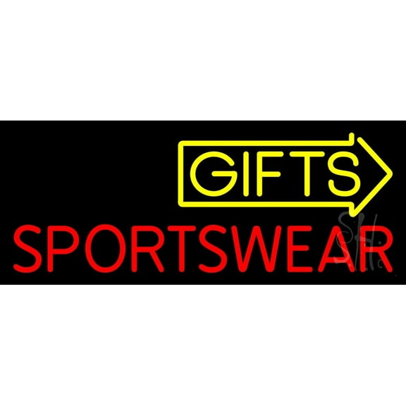 Gifts Sportswear LED Neon Sign 13" Tall x 32" Wide - inches, Black Square Cut Acrylic Backing, with Dimmer - Premium built indoor Sign for Storefront, Store interior.