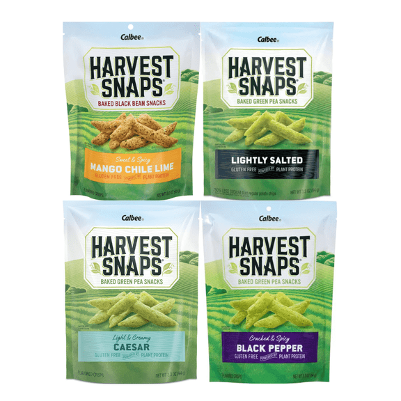 Variety Pack Harvest Snaps Veggie Chips - 4 Delicious Flavors: Mango Chili Lime, Lightly Salted, Caesar, Black Pepper - Healthy Snack Option - 4 Pack - Perfect for On-the-Go or Parties