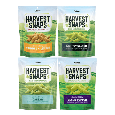 Variety Pack Harvest Snaps Veggie Chips - 4 Delicious Flavors: Mango Chili Lime, Lightly Salted, Caesar, Black Pepper - Healthy Snack Option - 4 Pack - Perfect for On-the-Go or Parties