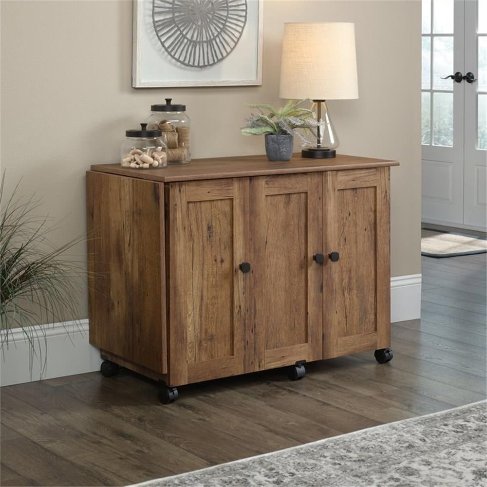 Bowery Hill Contemporary Engineered Wood Sewing Craft Cart in Oak