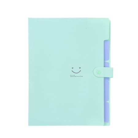 Creative Candy Color Expanding File Folders 5 Pockets Plastic Container A4 Letter Size Snap Closure Accordion Folder Paper Document Organizer (Light Green)