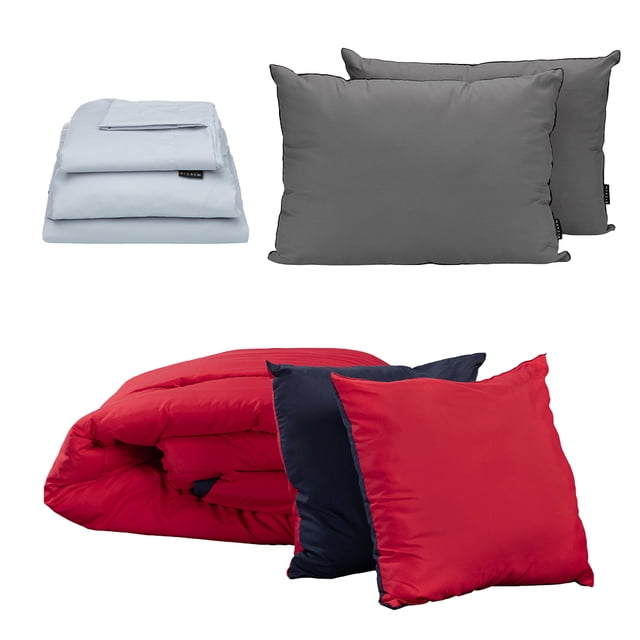 Edredón King Size Couzy Rojo-Azul + Sábanas Softy + Almohadas 2Pack