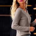 thumbnail image 3 of WULMLEO Cozy Sweaters for Women Casual Long Sleeve Loose V-Neck Knit Solid Color Pullover Tops Khaki One Size, 3 of 6