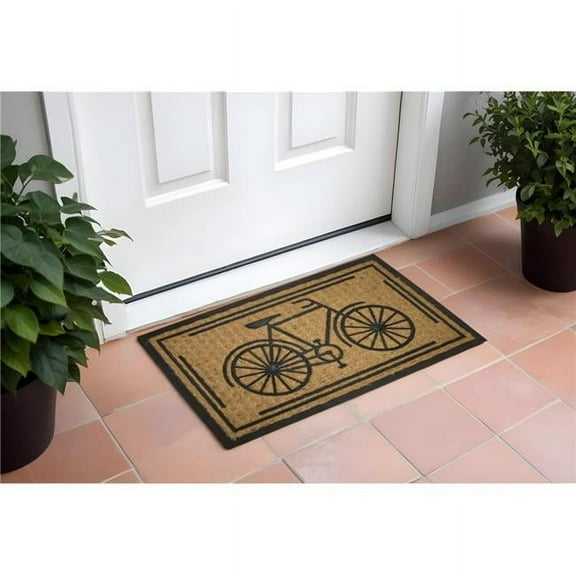 HomeRoots 555506 18 x 30 in. Brown & Black Rubber & Coir Bicycle Outdoor Door Mat