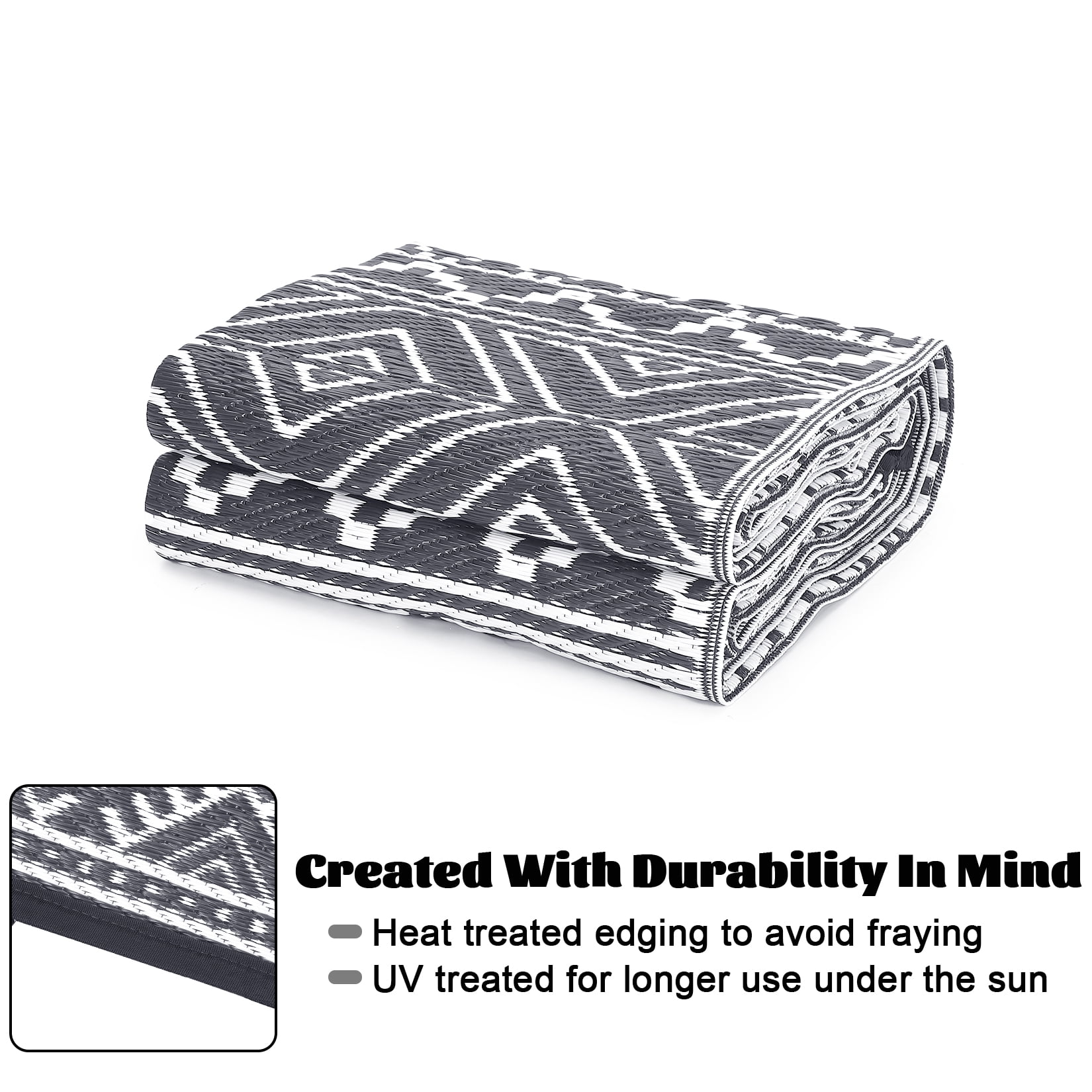 CAROMIO Gray White Boho Outdoor Area Rug 8x10 ft Waterproof Reversible Plastic Mat for Camping RV Picnic