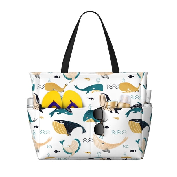 Disketp Cute Whale Bolsa de Playa de Gran Capacidad, Bolso Impermeable y a Prueba de Arena para Mujer, Ideal para Playa, Piscina y Natación