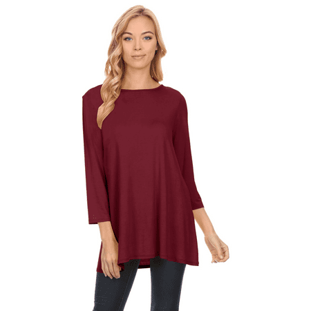 Blue Generation 3/4 Sleeve - Simlu Womens Basic 3/4 Sleeve Long A-Line Top Swing Tank Top Tunic Dress - USA
