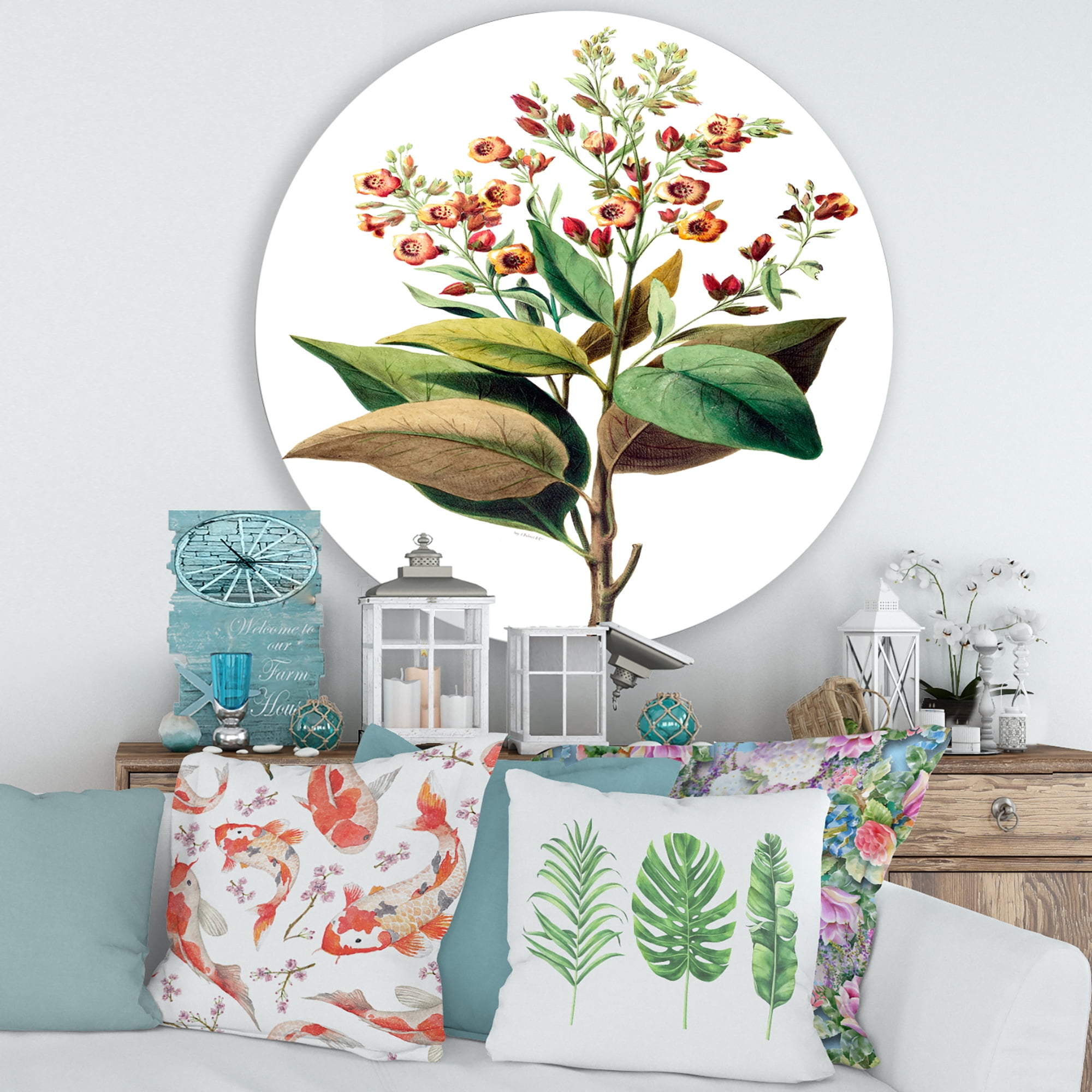 Designart 'American Vintage Flowers II' Traditional Circle Metal Wall Art 29x29 - Disc of 29