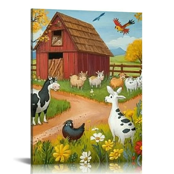 Creowell Barn Animals Farming Canvas Wall Art Ready to Hang Decor 12x16in