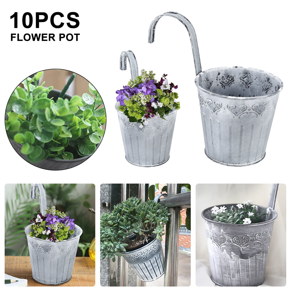 10pcs 4'' Metal Iron Flower Pots Hanging Plant Planter Balcony Garden Wal