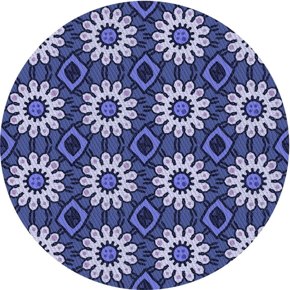 Ahgly Company Indoor Round Patterned Purple Mimosa Purple Area Rugs, 4' Round