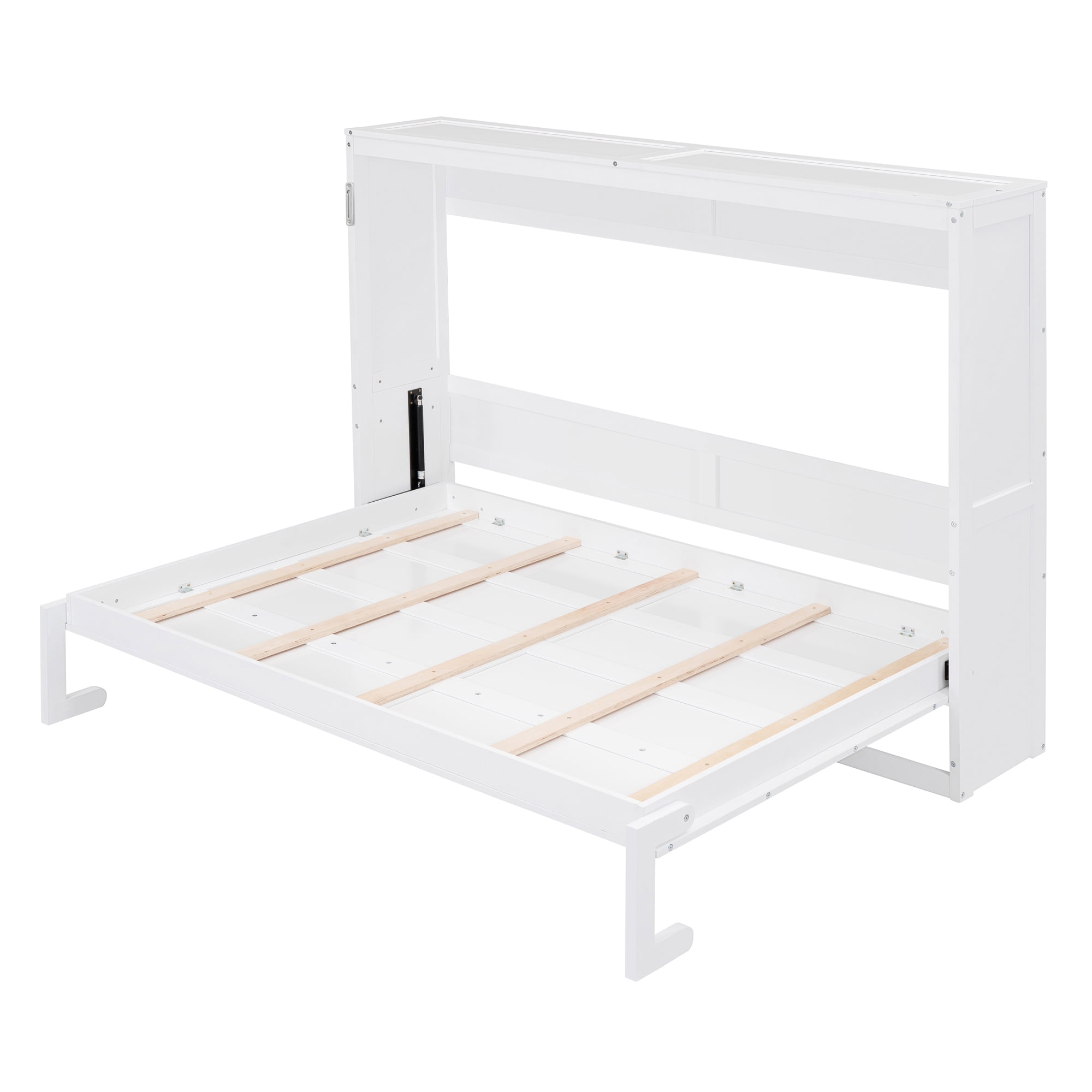 Mintazer Full Size Murphy Bed, Modern Foldable Wall Bed with Storage Shelf for Bedroom Apartment Guest Room, White