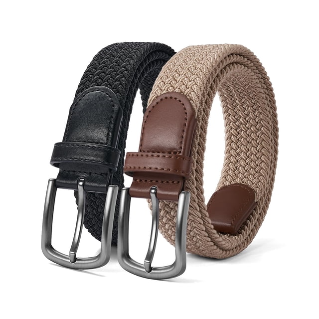 Cinturón para hombre PlusZis, cinturón elástico, cinturón casual de tejido trenzado 1 3/8" con caja de regalo