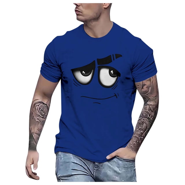 LUOGENLI T-shirts pour Homme pour Hommes T-Shirt pour Homme Mode Imprimé T-Shirt à Manches Courtes pour Homme T-shirts pour Hommes T-shirts Graphiques Pâques T-shirts pour Hommes T-shirts Graphiques Saint-Valentin Bleu Foncé TTTG
