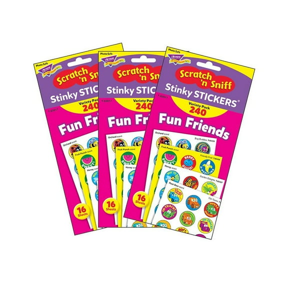 TREND Fun Friends Stinky Stickers Variety Pack, 240 Per Pack, 3 Packs