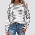 thumbnail image 2 of Godom Womens Tops Long Sleeve Shirts Round Neck Loose Casual Blouses Stripes Tshirts, 2 of 7