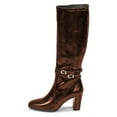 thumbnail image 2 of FSJ Women Classic Buckled Strap Knee High Boots Chunky High Heels Square Closed Toe Side Zipper Boots Comfort Casual Wear Shoes Size 14 Brown, 2 of 5
