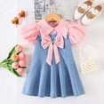 thumbnail image 2 of Xudanell Girls Toddler Dress Bubble Sleeves Girls Denim Dress with Bowknot Chic Toddler Baby Clothes, 2 of 9