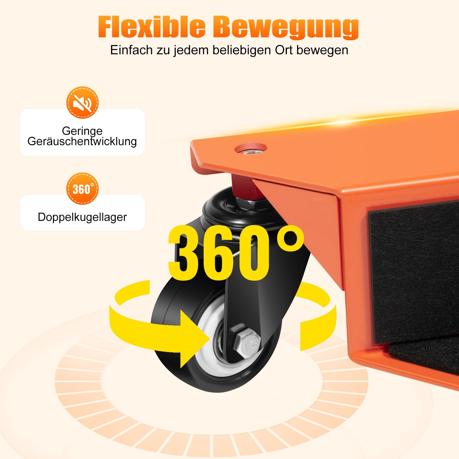 Black Orange Furniture Dolly Mover Heavy Duty Moving Wheels Casters with 1433 lbs Capacity for Filing Cabinets