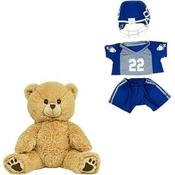Rhodes Long Hair 16" Plush Bear with Football Uniform and Helmet - Stuffed Animal Toy Gift for Kids & Toddlers