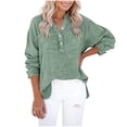 thumbnail image 2 of ClodeEU Women's V Neck Long Sleeve Button Shirt ,Solid Color Casual Loose Blouse Green,Womens Plus M, 2 of 8