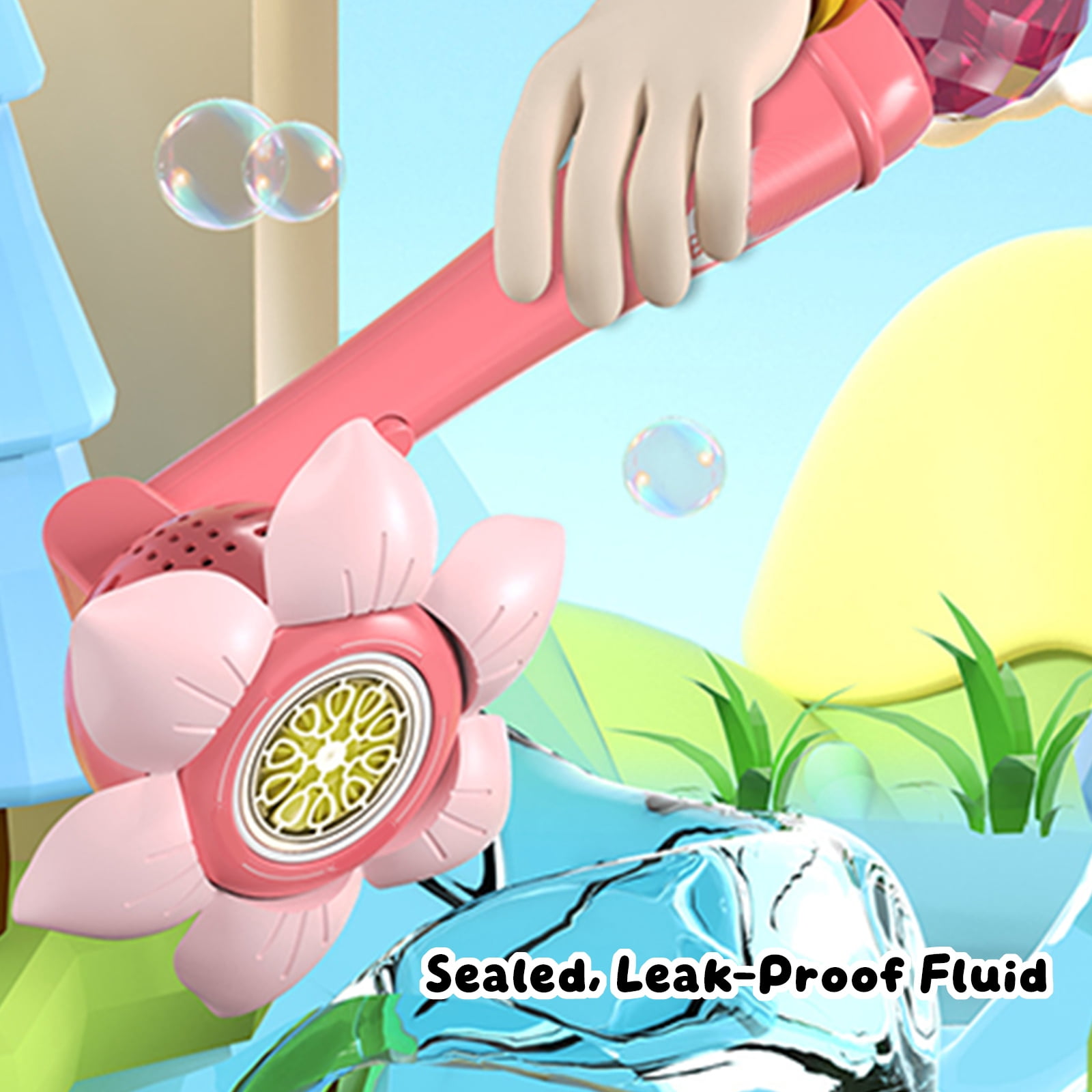 Decorr 13" Sunflower Bubble Wand, Automatic Sunflower Bubble Machine for Kids, Rechargeable Bubble Blower with Solution, Outdoor Summer Party Toys for Toddlers Boys Girls (Pink)