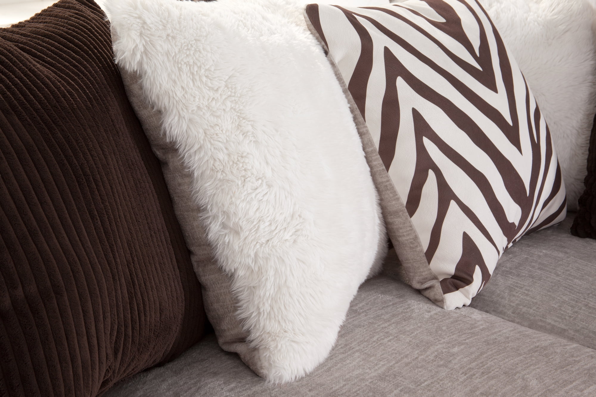 American Furniture Classics Model 8-12-A413V2-K Square Arm Brown and White Two Piece Sectional Sofa with Seven Large Back Pillows