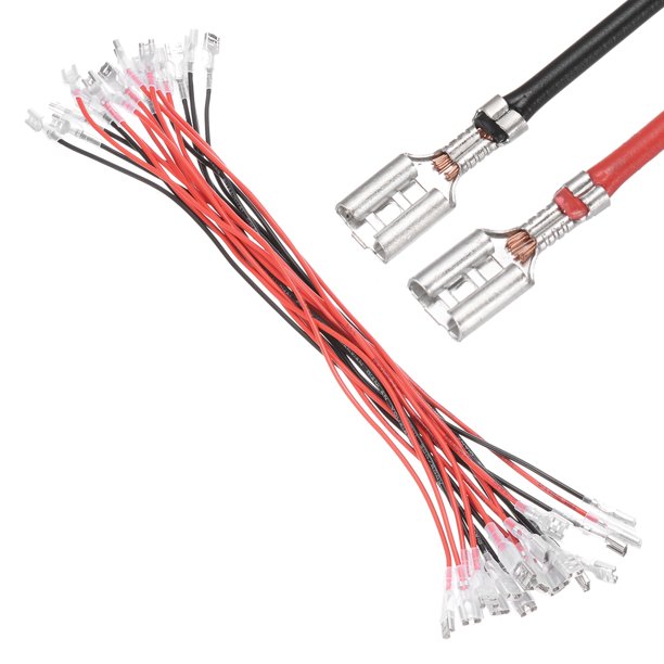 Uxcell 20Pcs Terminal de Crimpado en Espada Femenino 11.81" Cables 0.25"