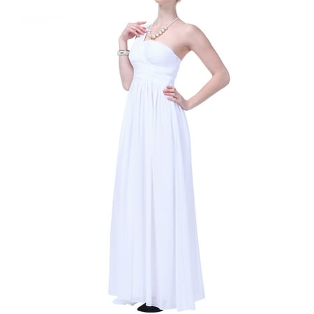 Faship One Shoulder Draped Long Evening Gown Formal Dress White -