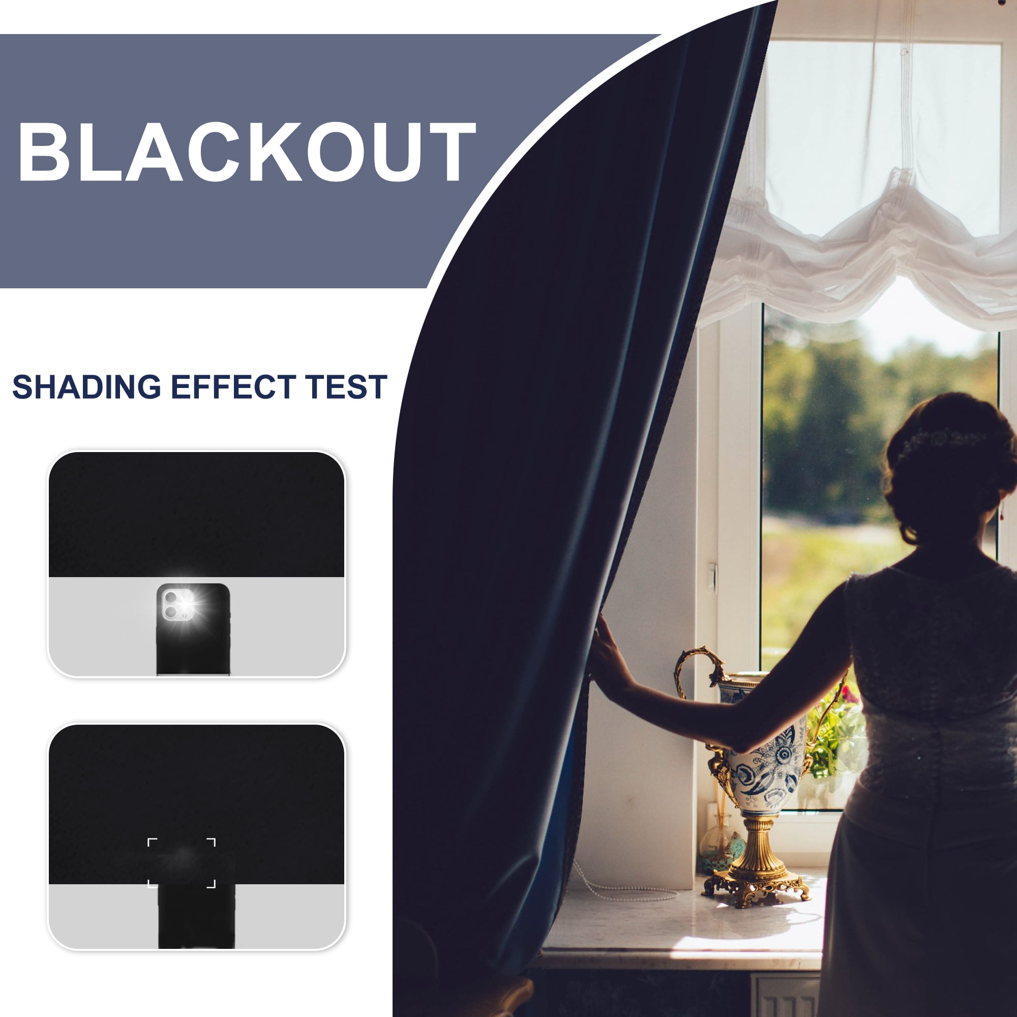 JIUZHEN Blackout Curtains for Bedroom - Thermal Insulated Room Darkening Noise Reducing, 42 x 72Inch Length Curtains for Living Room, Set of 2 Panels with Tiebacks, Black