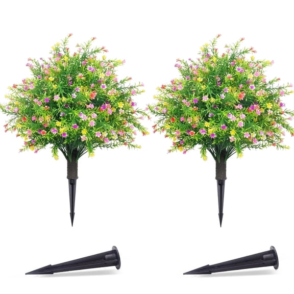 THE BRIVE 21.6 Inch Artificial Mixed Leaf Topiary Ball Trees, 2 Set of UV Resistant Fake Shrubs Bushes Plants with Ground Spike, Fake Plants for Outdoor Indoor Front Porch Garden