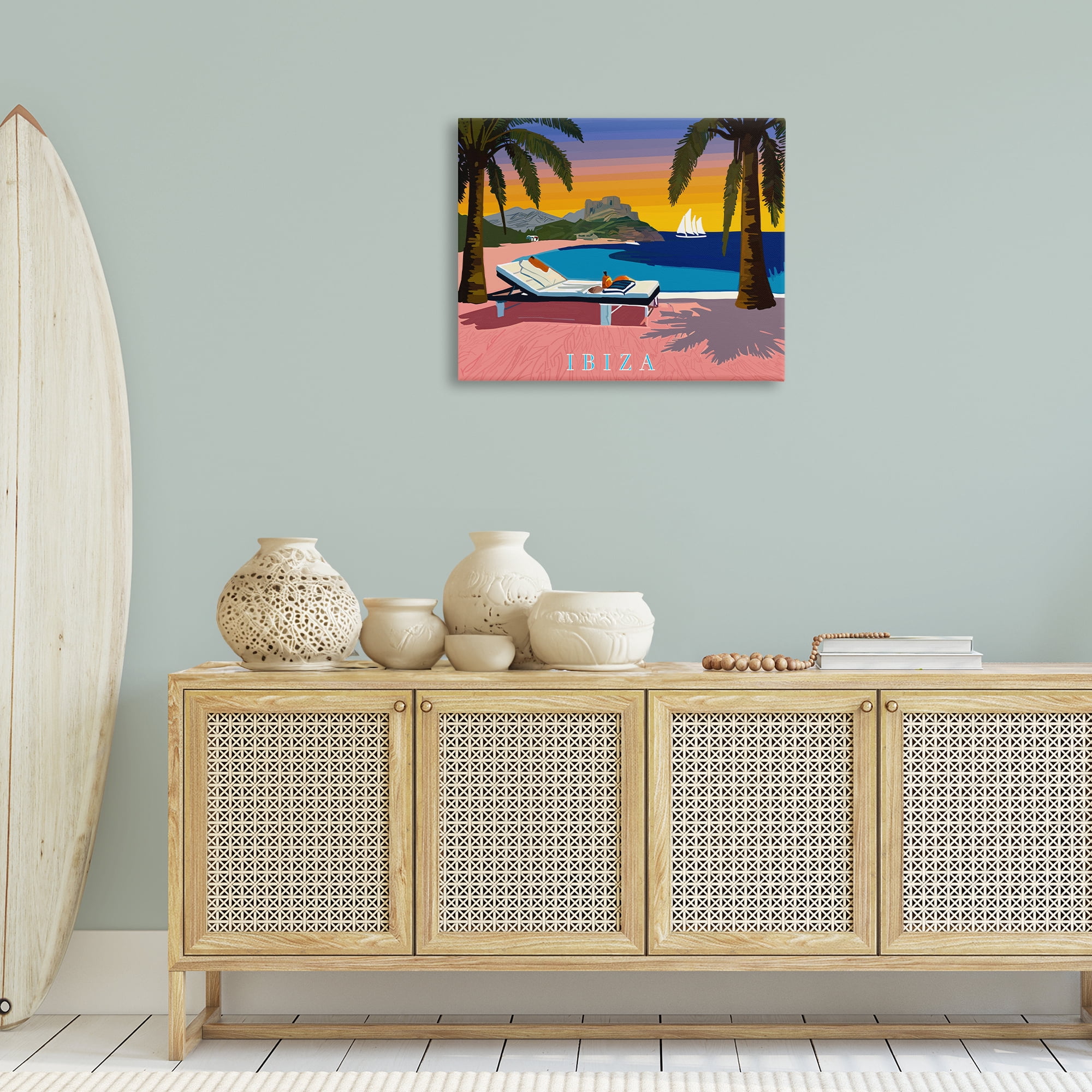 Stupell Industries Ibiza Tropical Beach View Cities & Countries Painting Wrapped Canvas Art Print Wall Art, 30 x 24