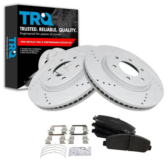 TRQ Front Performance Brake Pad & Rotor Kit Brake Pads Brake Rotors Set Semi-Metallic Fits Select 2008-2010 INFINITI QX56 2008-2011 Nissan Armada TITAN