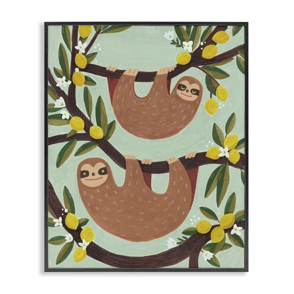 Stupell Industries Cottage Hanging Sloths from Lemon Tree Black Framed Giclee Art, 11 x 14, by Irene Chan