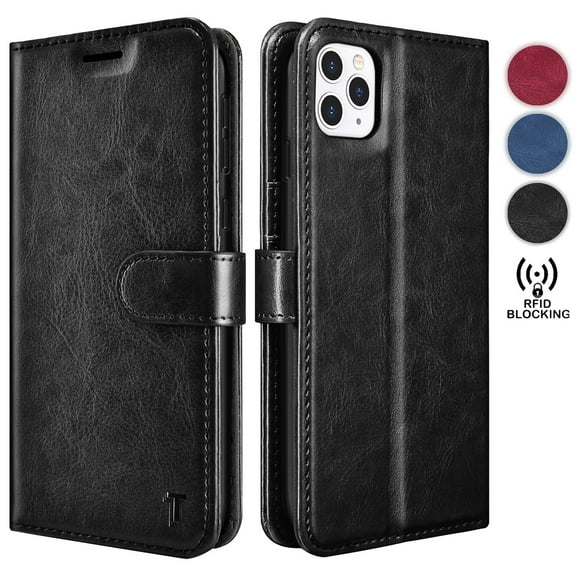 iPhone 11 Pro Max Case Wallet, iPhone 11 Pro Max Cover Case, Tekcoo Premium Vegan Leather [RFID Blocking] Luxury ID Cash Credit Card Slots Holder Carrying Pouch Folio Flip Cover [Black]