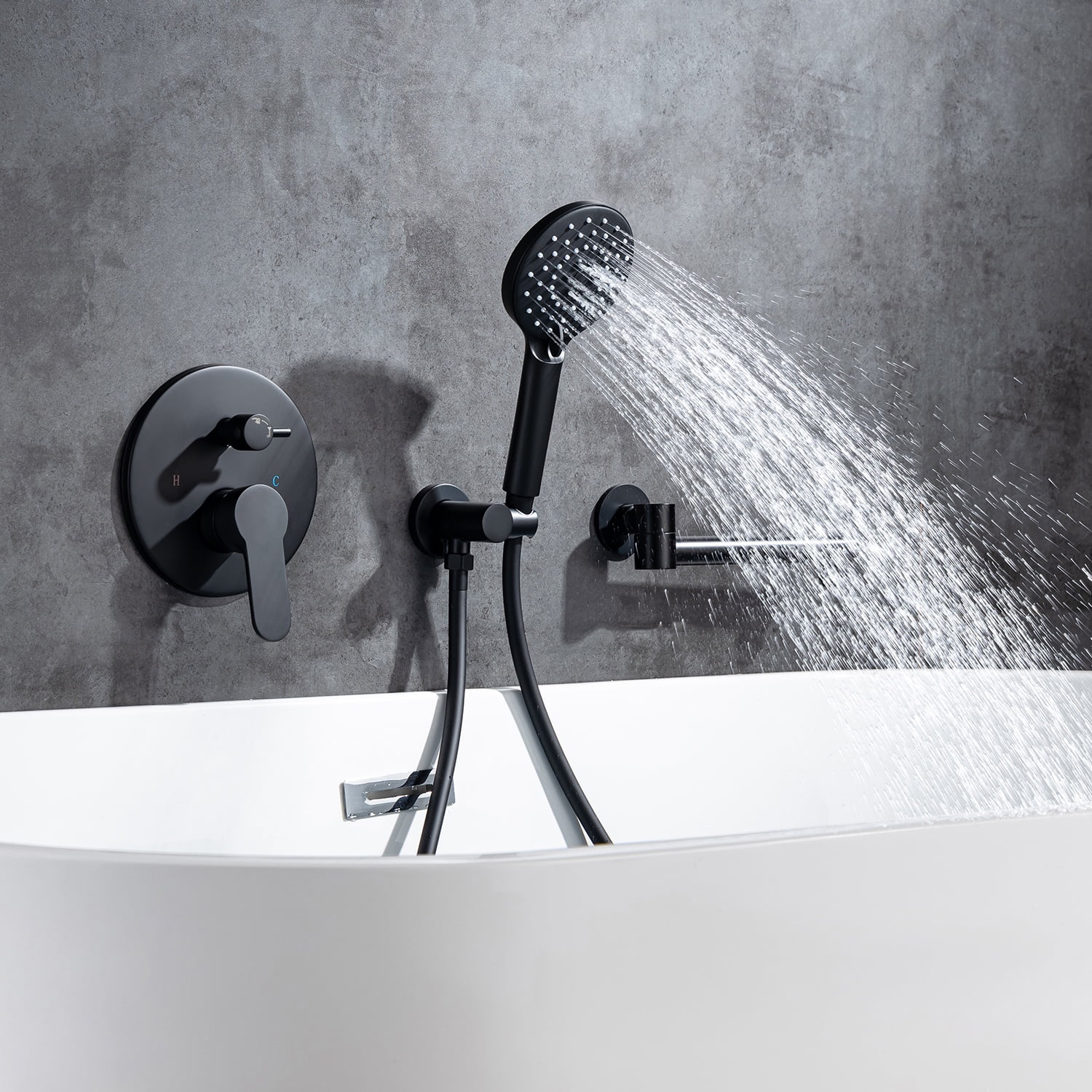 Rainlex One-Handle 1-Spray Setting Matte Black Bathtub Shower Faucet