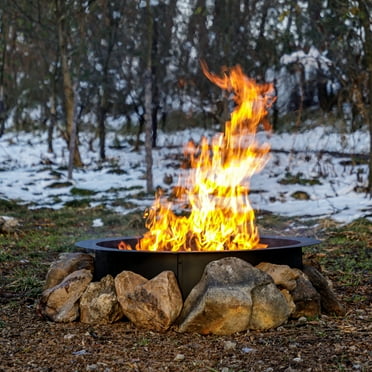 MistMo 36" Outdoor Fire Ring, Heavy-duty Round Wood Burning Fire Pit Insert for Outside Black