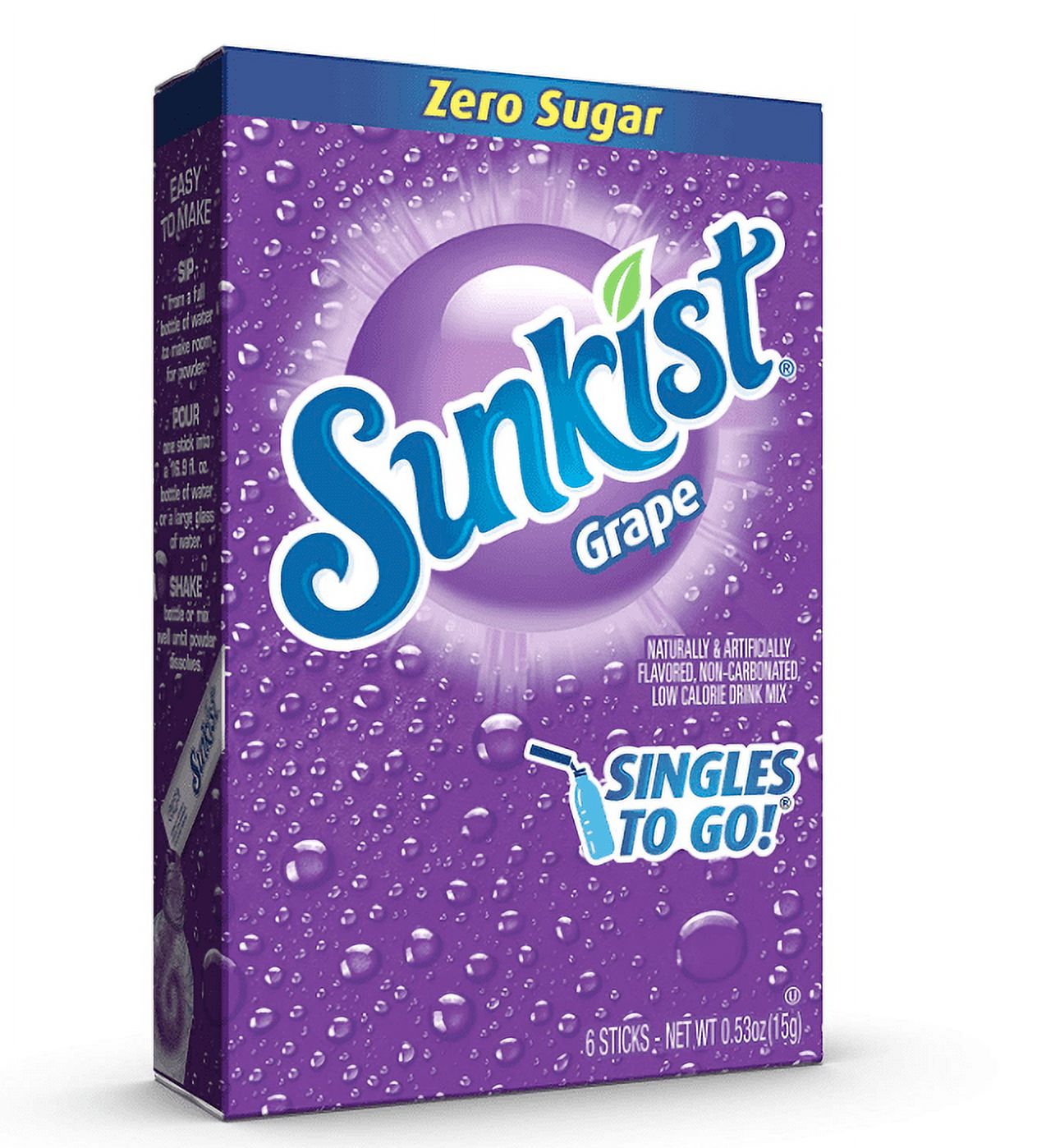 Sunkist Soda Singles To Go Drink Mix, Grape, 12 Boxes with 6 Packets Each - 72 Total Servings, Non-Carbonated and Sugar-Free
